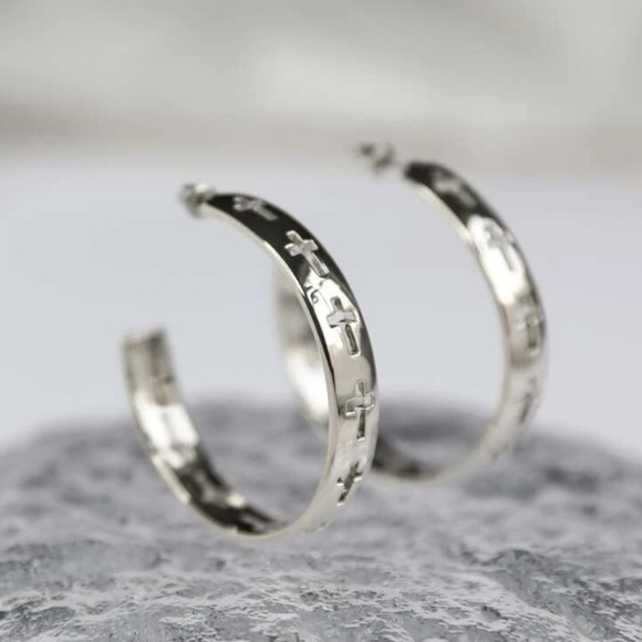 Cross Hoop Earrings - Picture 4 of 6